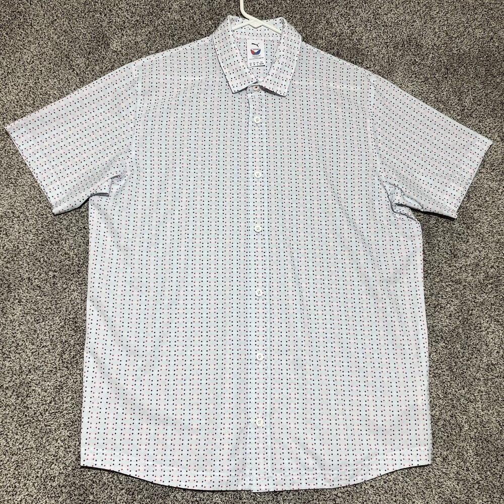 PUMA Shirt Mens Medium Volition America Golf USA Button Up All Over‎ Print RARE